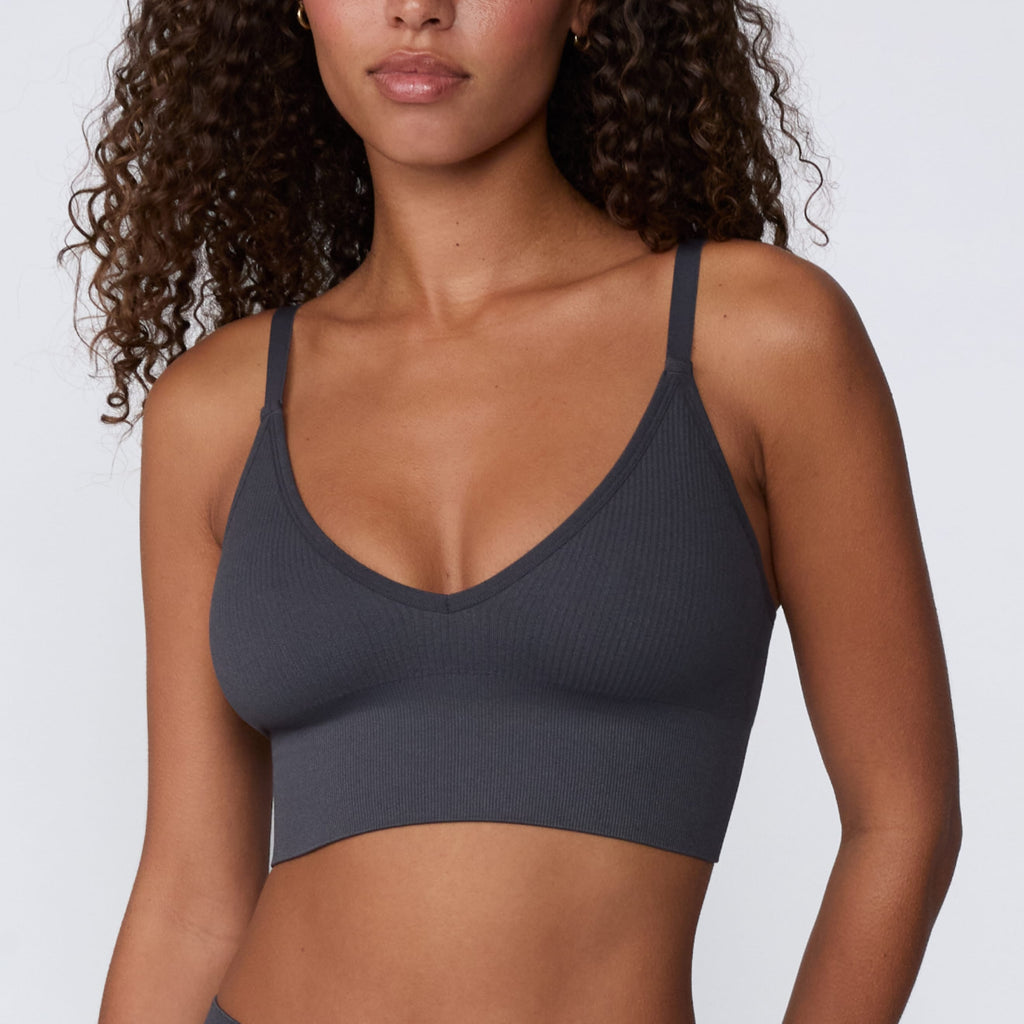 Ribbed Seamless Triangle Bralette - Charcoal