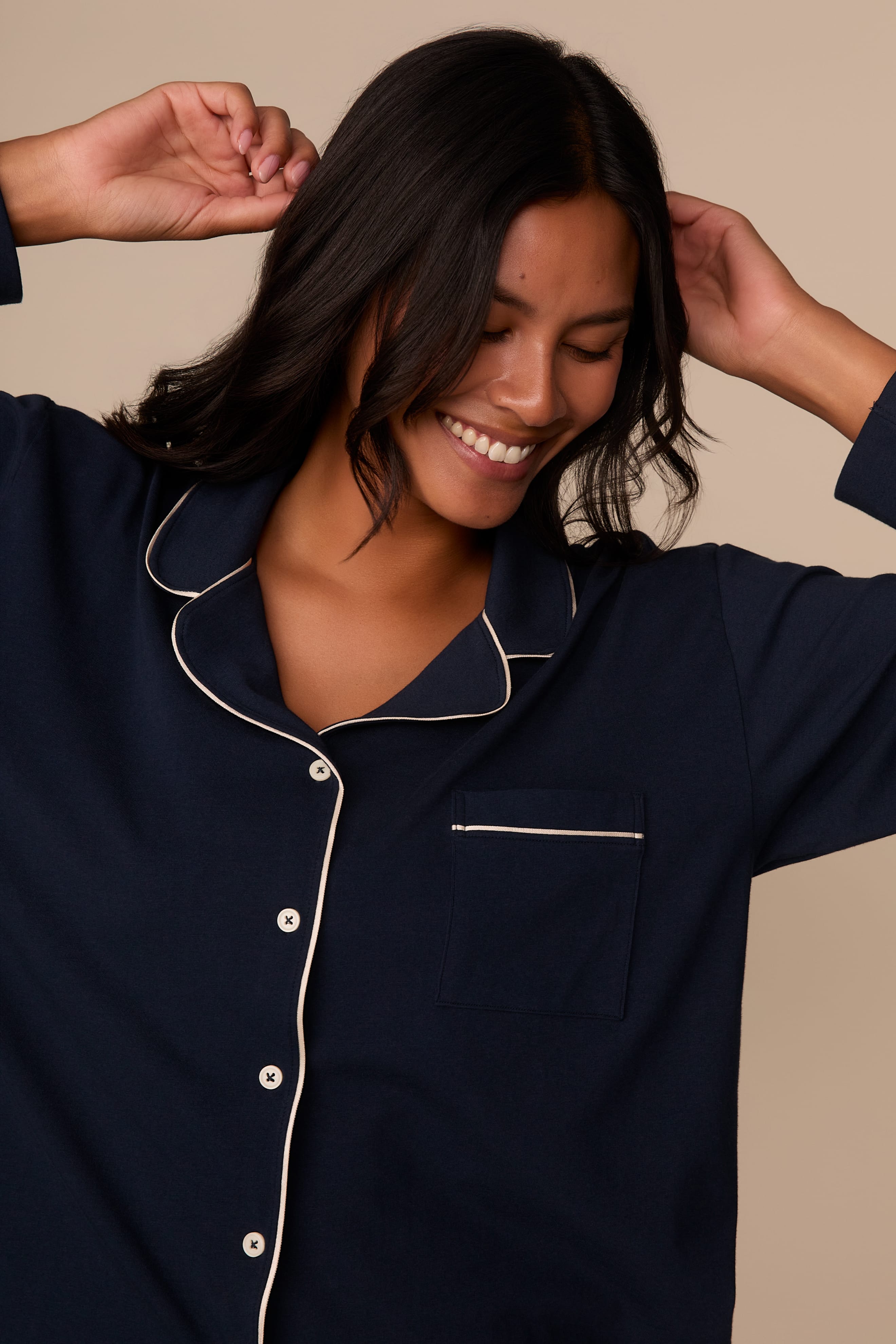 Perfect Pima Long Sleeve Pajama Shirt - Navy