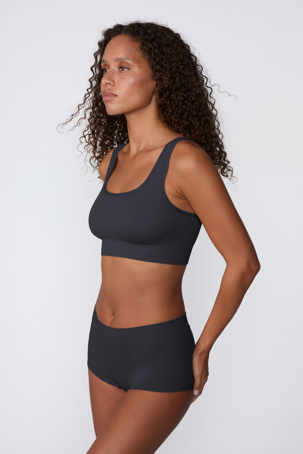 Ribbed Seamless Scoop Bralette - Charcoal