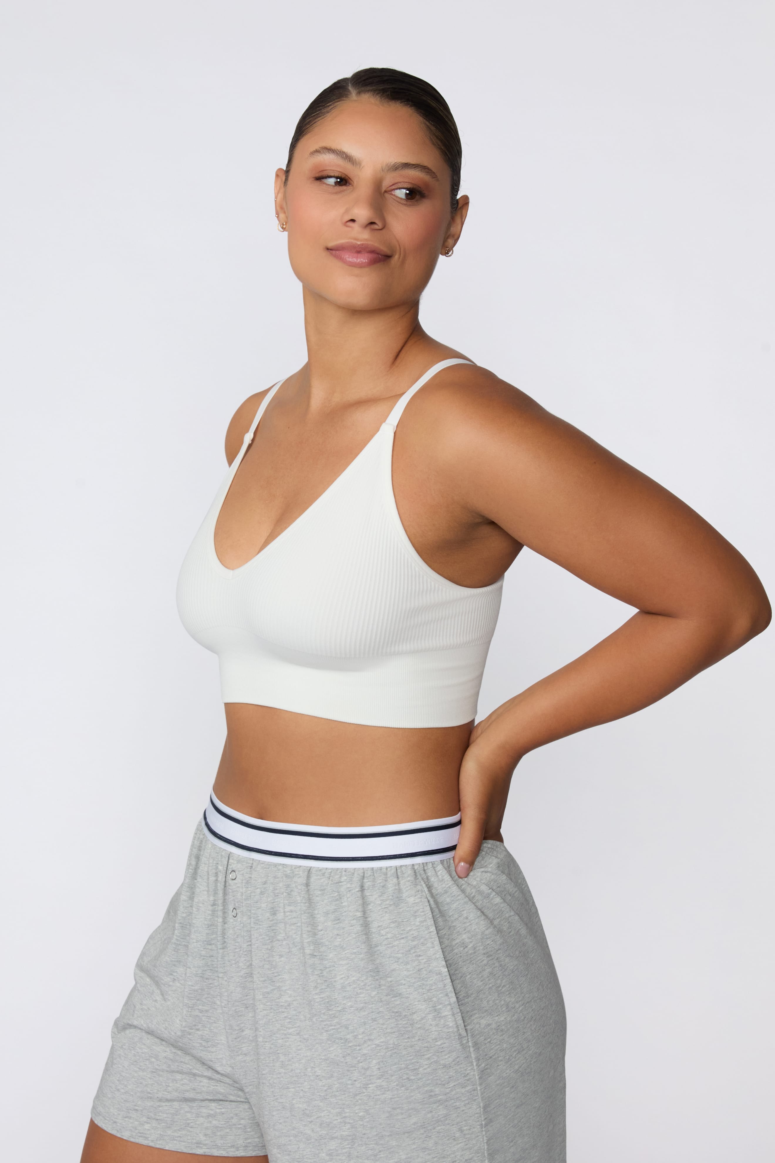 Ribbed Seamless Triangle Bralette - White