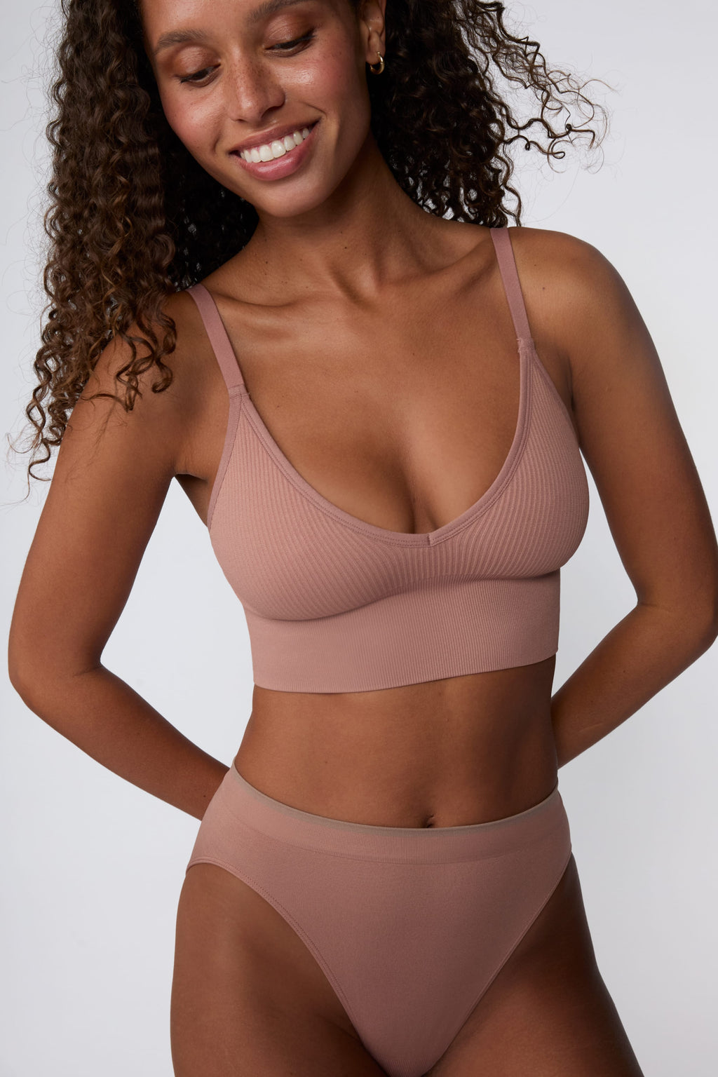 Ribbed Seamless Triangle Bralette - Plum