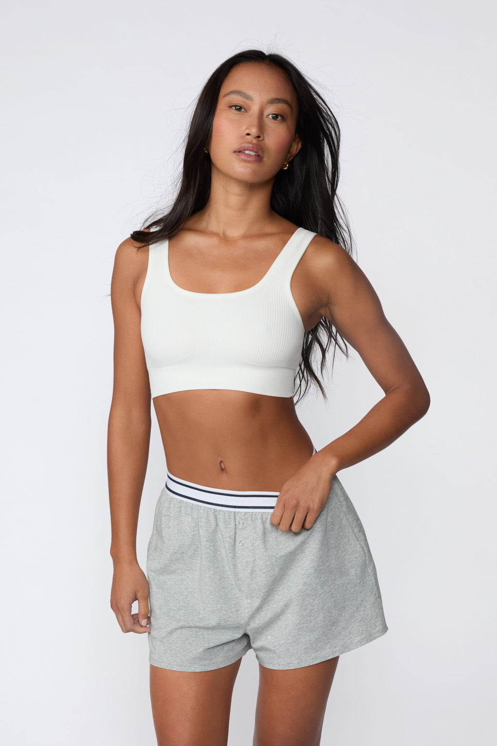 Ribbed Seamless Scoop Bralette - White