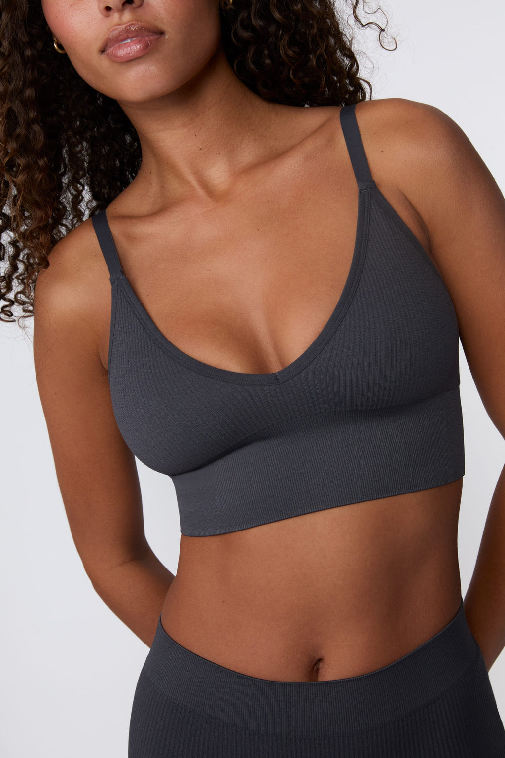 Ribbed Seamless Triangle Bralette - Charcoal