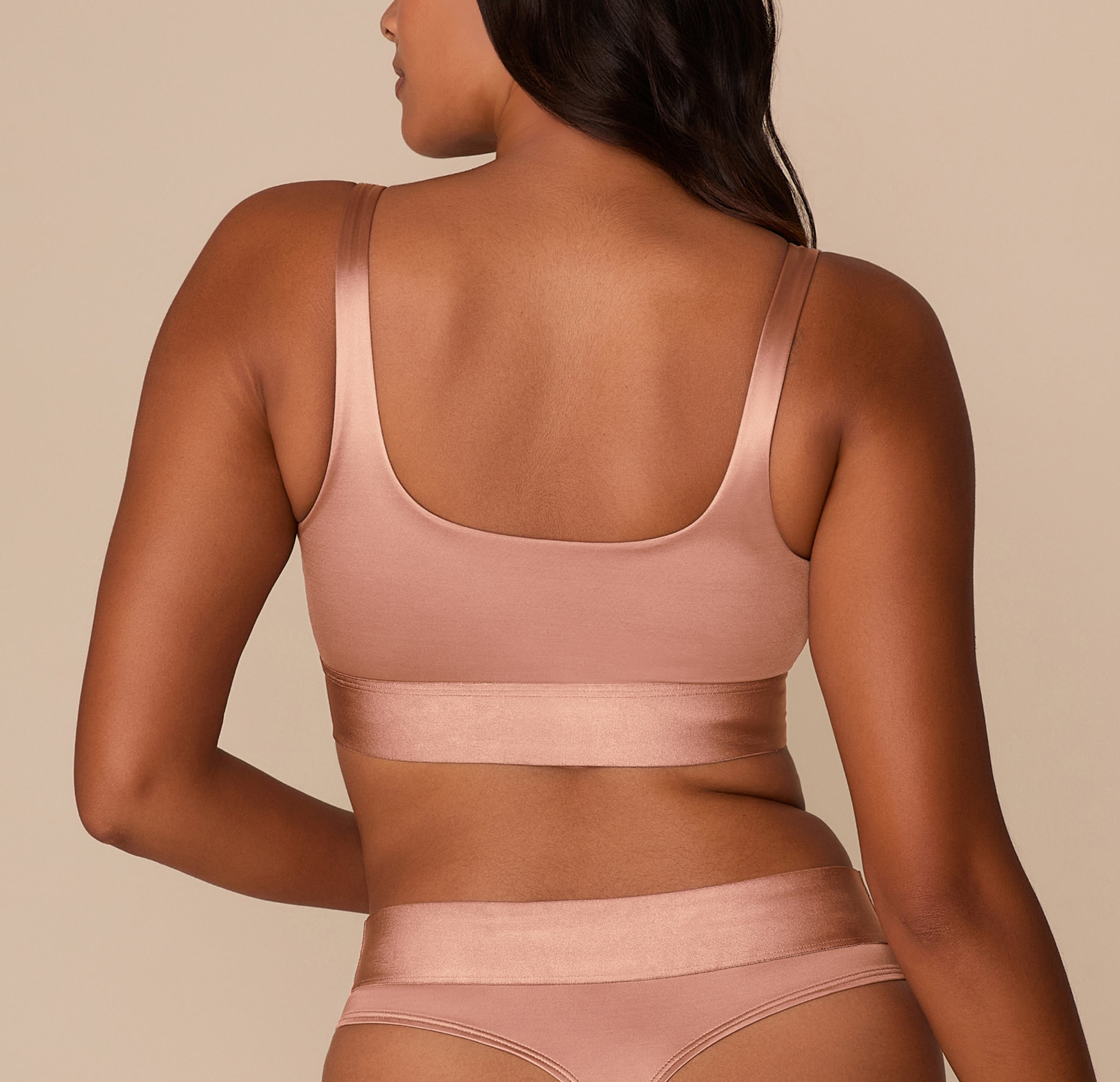 Stretch Satin Square Neck Bralette - Champagne