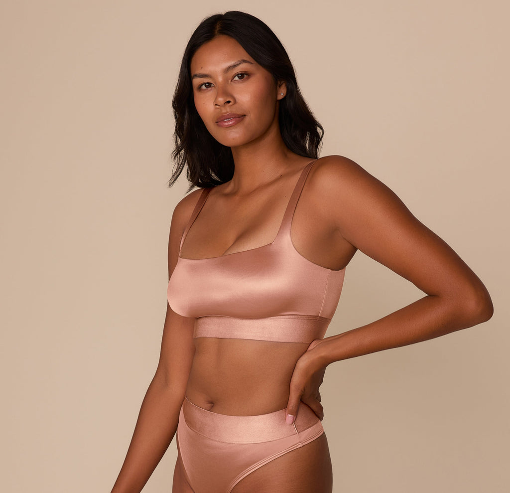 Stretch Satin Square Neck Bralette - Champagne