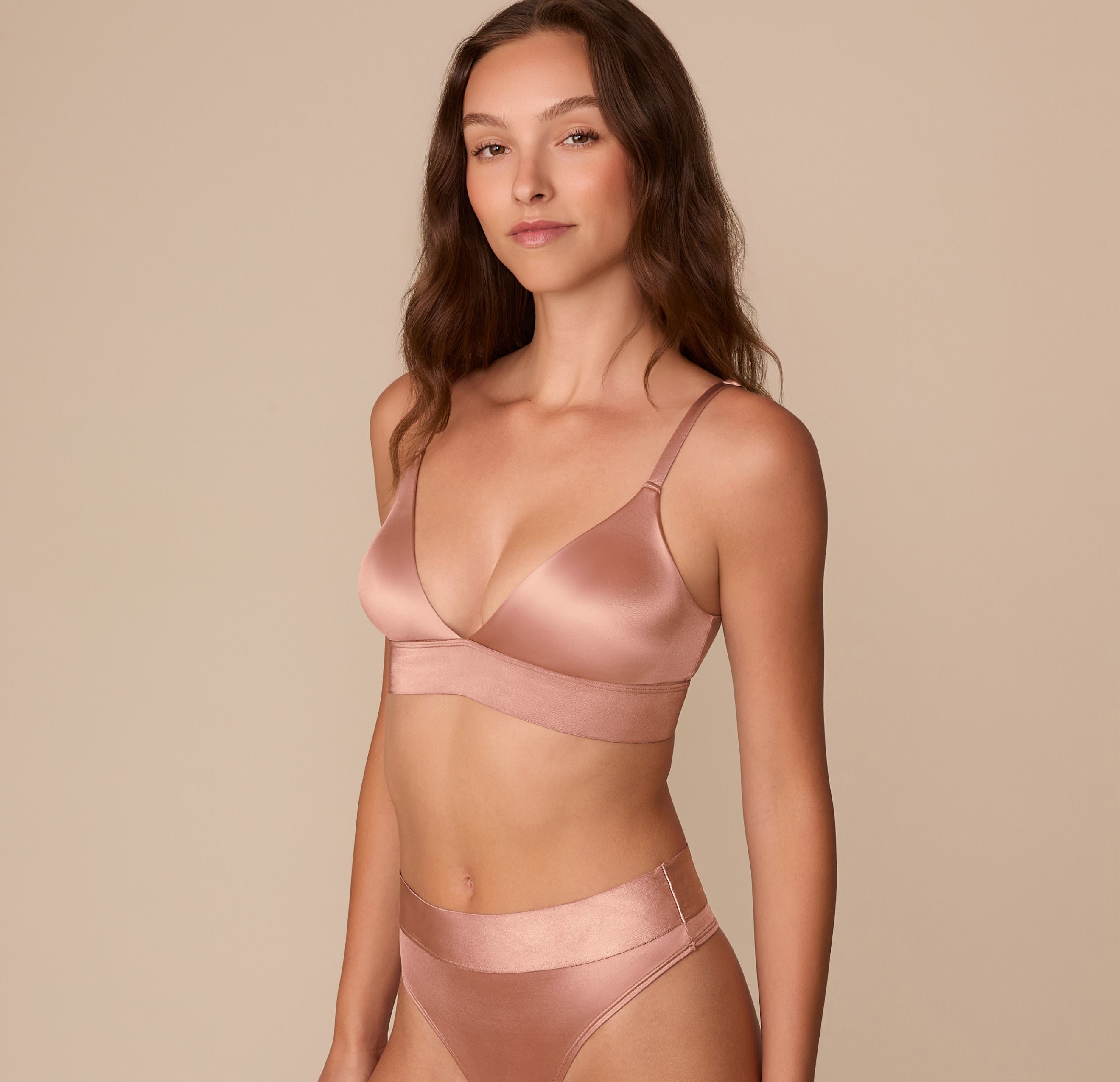 Stretch Satin Triangle Bralette - Champagne