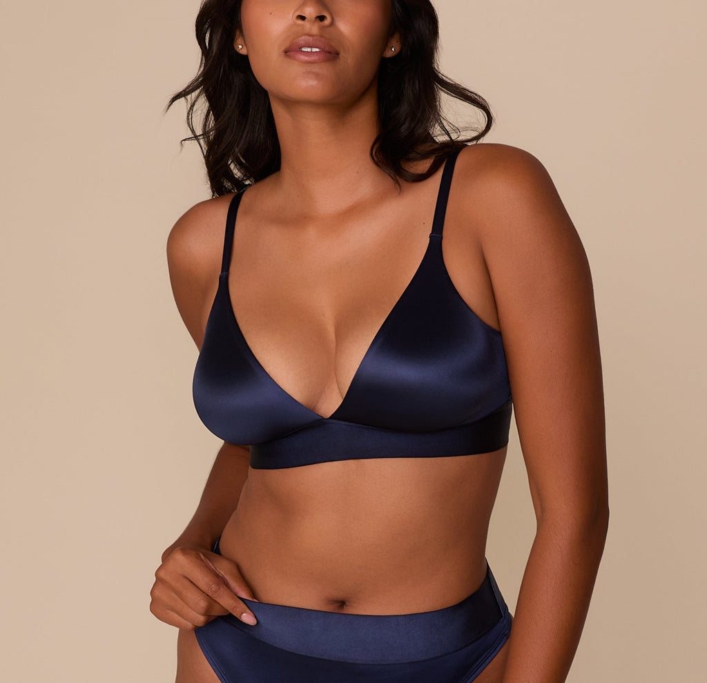 Stretch Satin Triangle Bralette - Navy