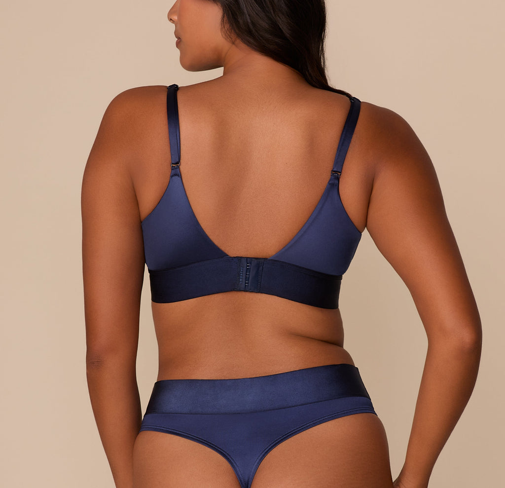 Stretch Satin Triangle Bralette - Navy
