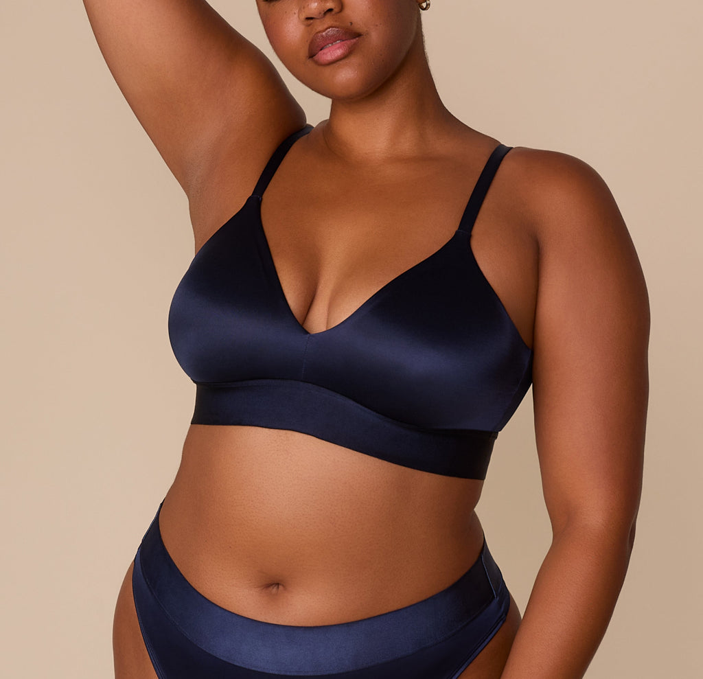 Stretch Satin Triangle Bralette - Navy