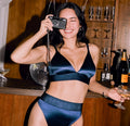 Stretch Satin Triangle Bralette - Navy