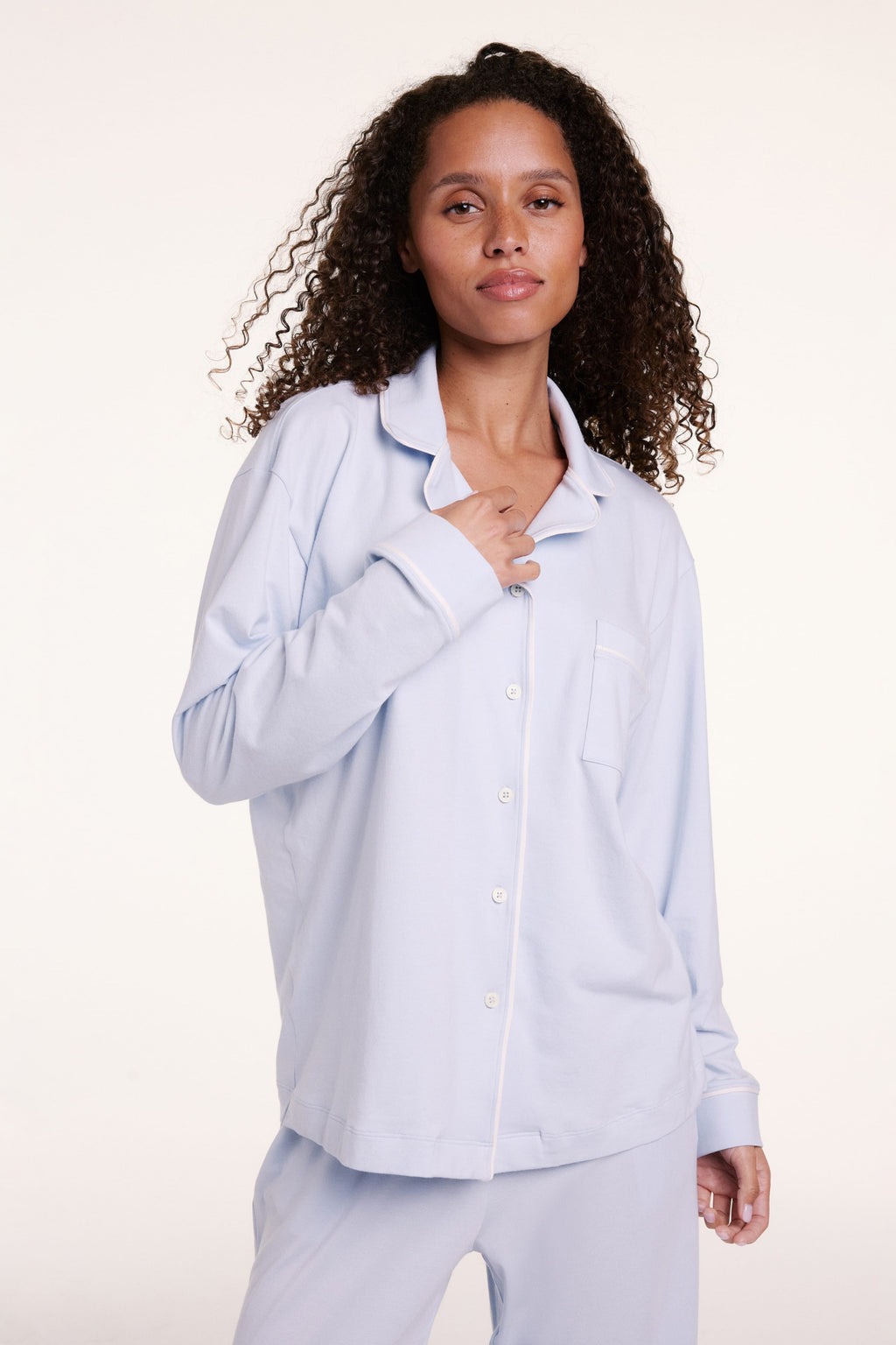 Perfect Pima Long Sleeve Pajama Shirt - Soft Blue