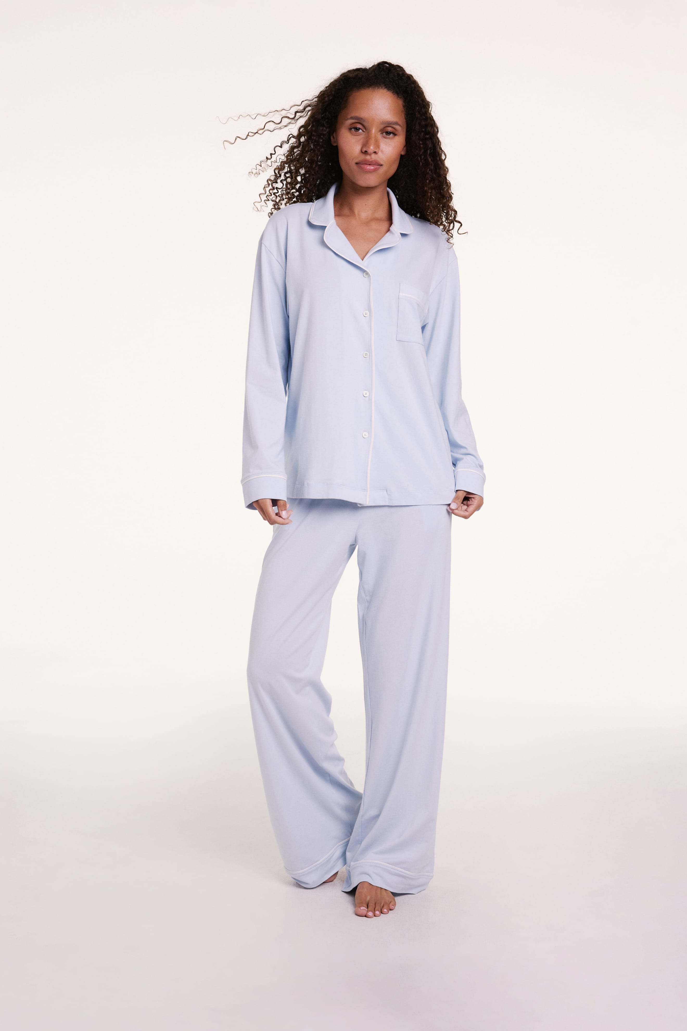 Perfect Pima Long Sleeve Pajama Shirt - Soft Blue